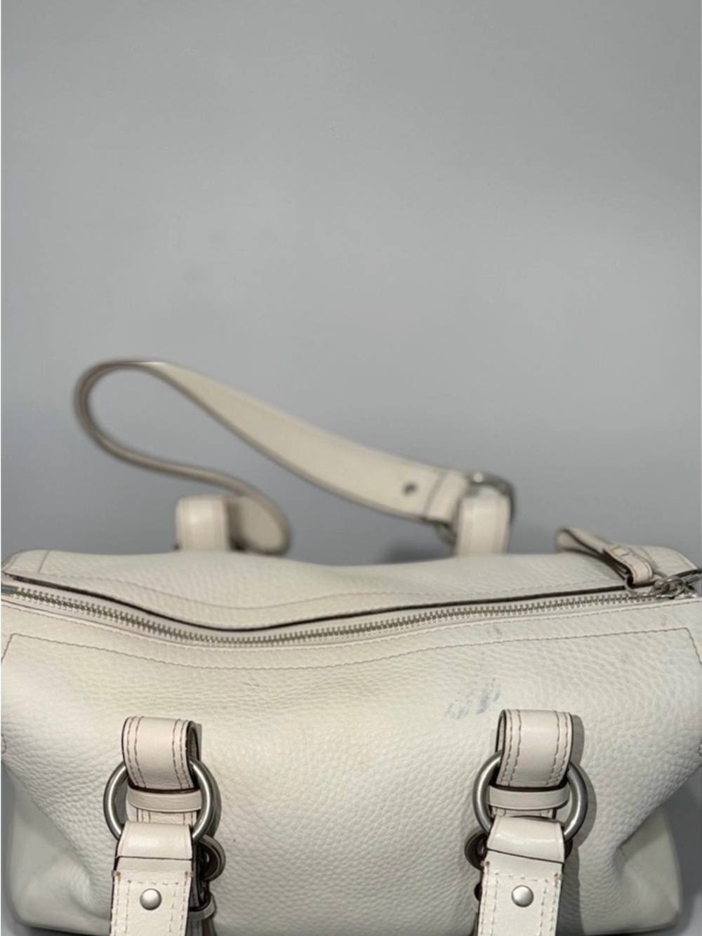 Coach Off White Pebbled Leather Chelsea Zip Satchel Handbag Women’s - Picture 5 of 10